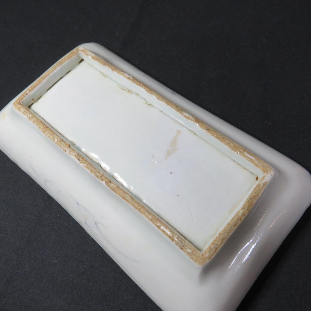 長角皿 長皿 古伊万里 染付 江戸 窯傷 歪み スレ僅か 美品