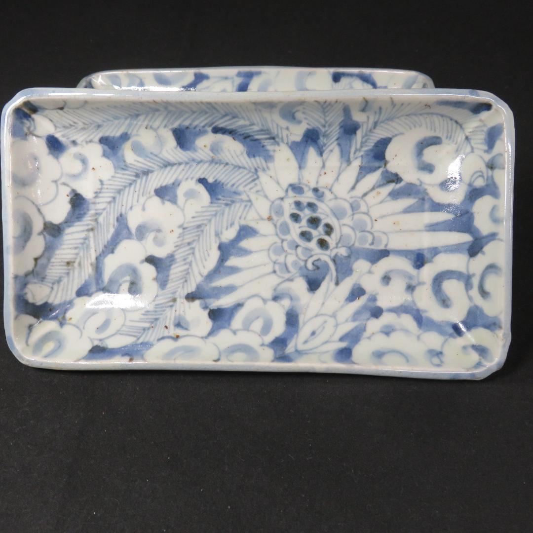 長角皿 長皿 古伊万里 染付 江戸 窯傷 歪み スレ僅か 美品