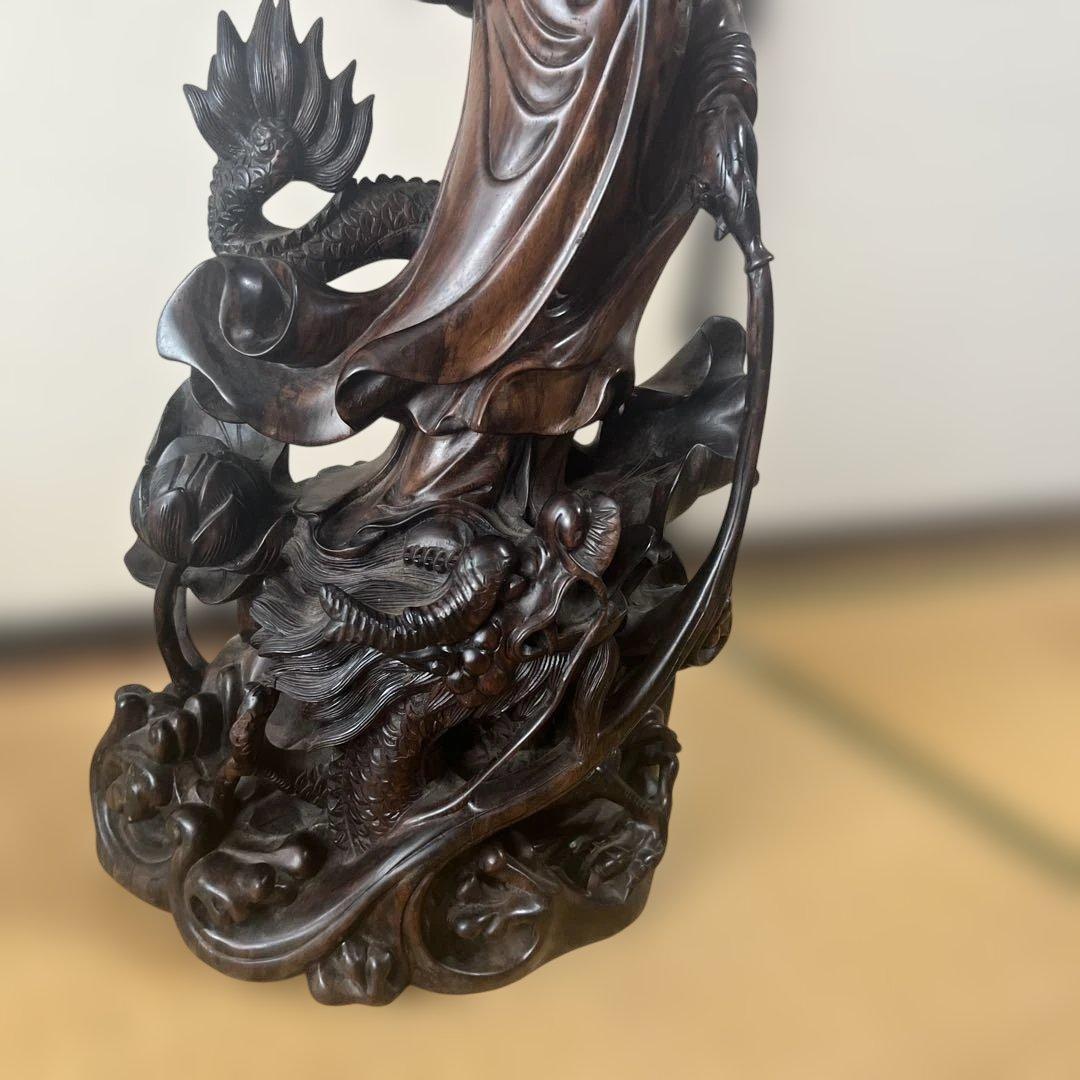 【お値下げ】木彫　観音菩薩　木製　龍　彫刻　仏像　天女　置物　オブジェ