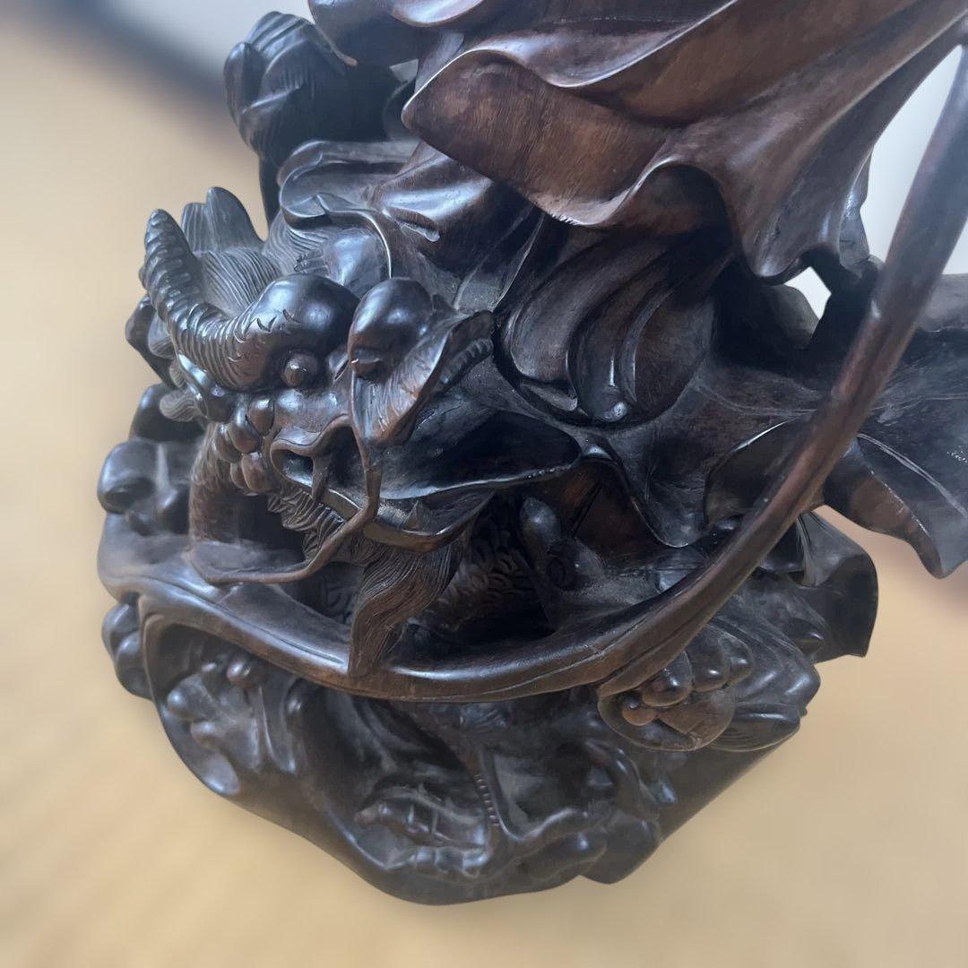 【お値下げ】木彫　観音菩薩　木製　龍　彫刻　仏像　天女　置物　オブジェ