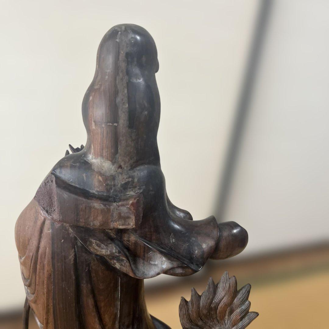 【お値下げ】木彫　観音菩薩　木製　龍　彫刻　仏像　天女　置物　オブジェ