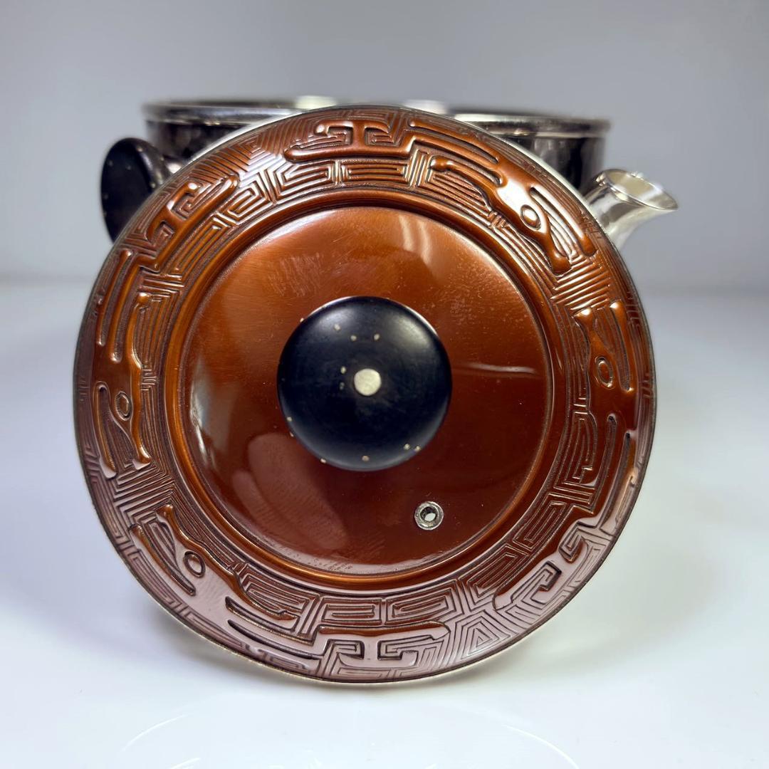 純銀製 槌目 竜彫緋銅銀蓋 木摘 木取手 急須 煎茶道具 長さ約9cm