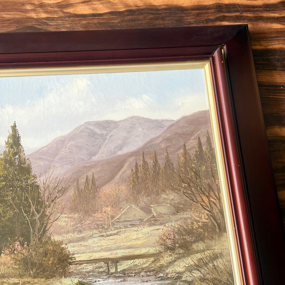 関健造「山村風景」油彩 F10 額装 應美会会員 岐阜県出身 油絵 油画 k