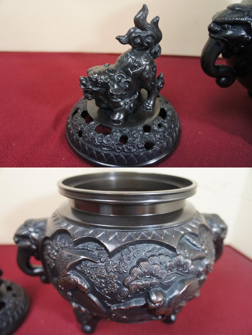 ★美品 未使用 高岡銅器 瑞峰作 新特大 花鳥 高級銅製香炉工芸作家造 送料込み