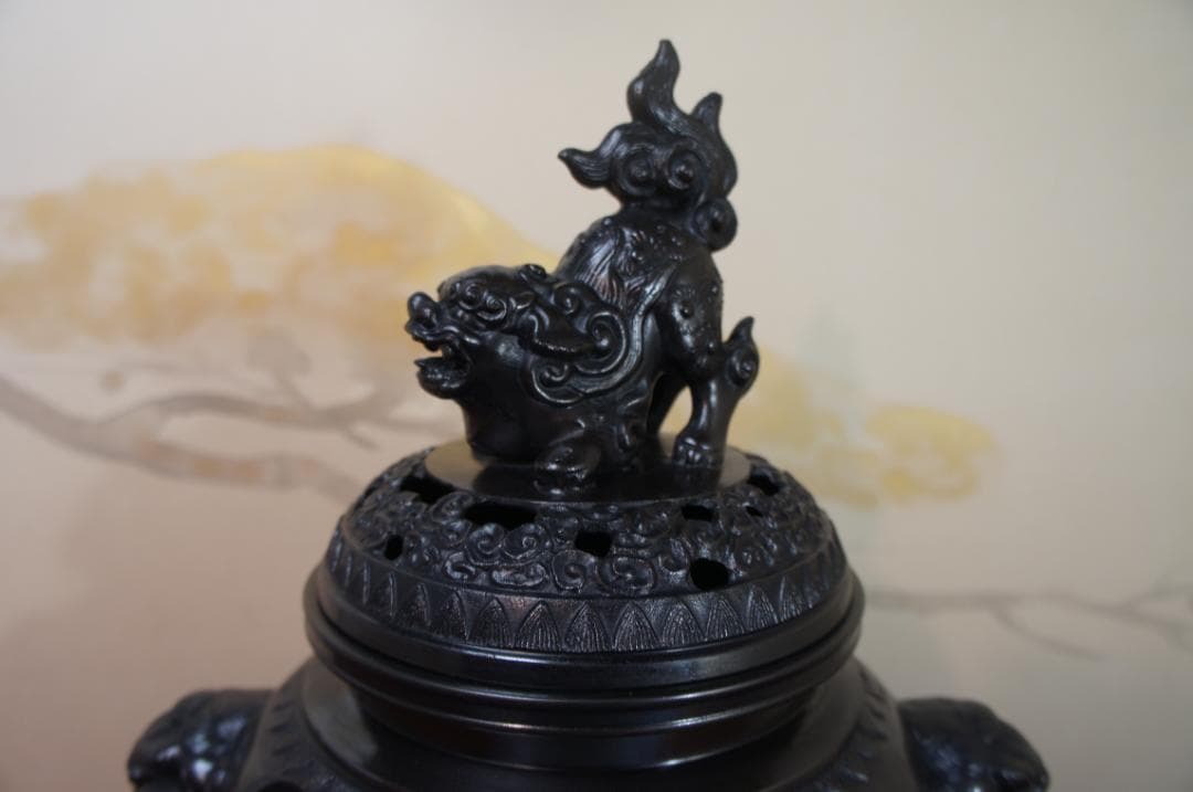 ★美品 未使用 高岡銅器 瑞峰作 新特大 花鳥 高級銅製香炉工芸作家造 送料込み