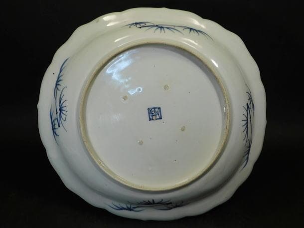 【赤壁賦　染付紋　楕円形輪花皿】