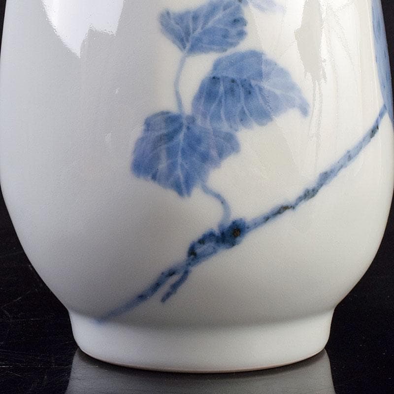 広瀬義之作　染付　あけび図　面取り壷　共布共箱　V　R9191B