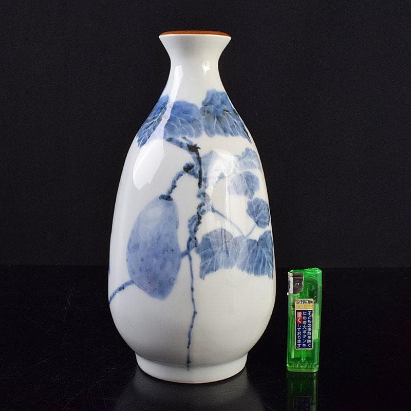 広瀬義之作　染付　あけび図　面取り壷　共布共箱　V　R9191B