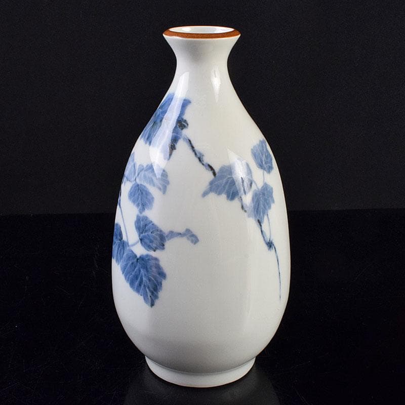 広瀬義之作　染付　あけび図　面取り壷　共布共箱　V　R9191B