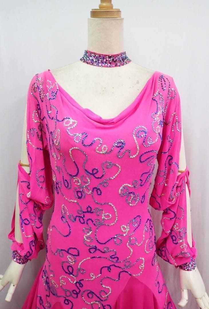 6364★凛舞チャコット★M/英国製/ピンク/スワロ/スタンダードドレス☆社交