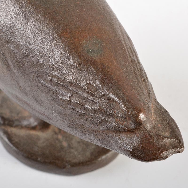 帝国美術院会員　藤井浩裕作　ブロンズ　口廣鴨　置物　共箱　D　R5968