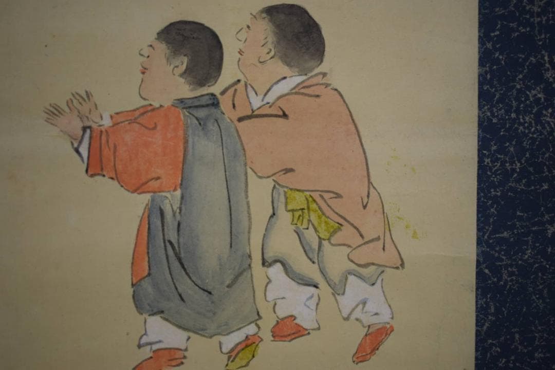 真作/雪渓/遊童子図/布袋屋掛軸HE-733