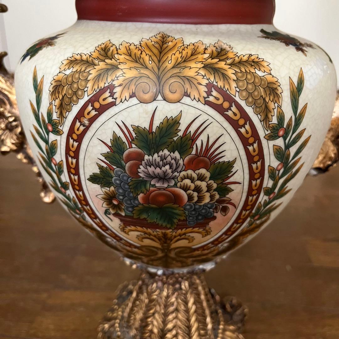 【美品】ヴィクトリアンスタイル 花瓶 陶器製　レトロ品　花柄　花器重さ2.7kg