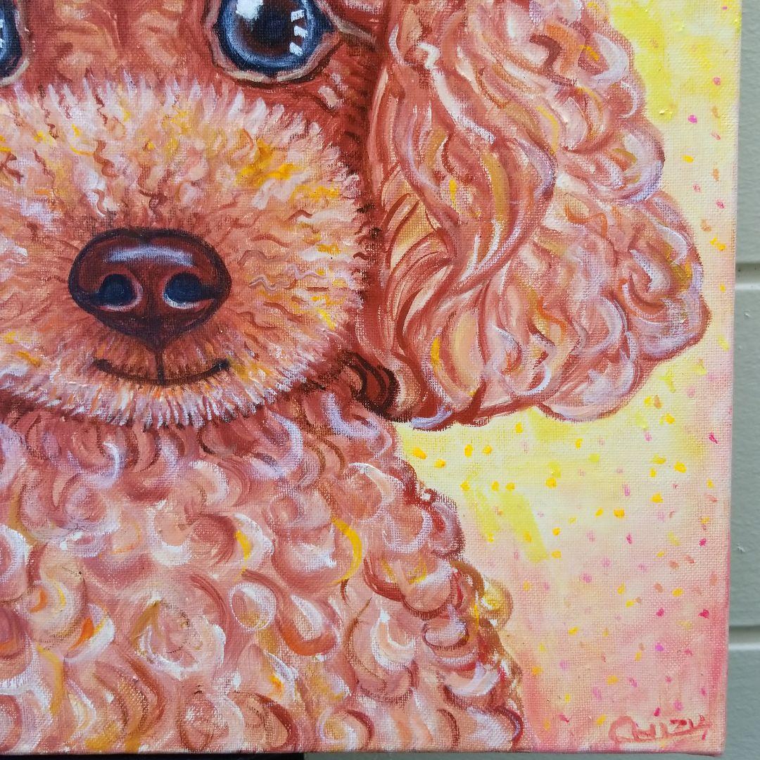 油絵　ちえ　花冠のかわいいトイプードル