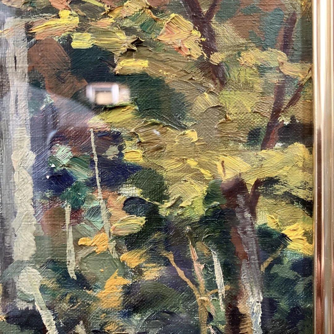 油彩　中澤茂　「晩秋木立」　F10 新潟県ゆかりの作家