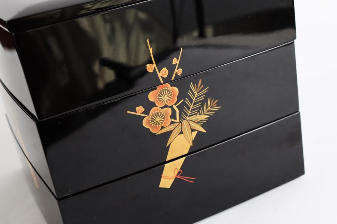 輪島塗 三段重 重箱 松竹梅 蒔絵 共箱