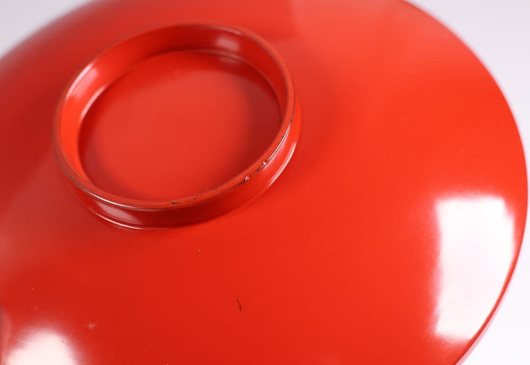 【CM373】時代木製漆器 光琳写 金蒔絵 群鶴図 朱塗 引盃 五客 小皿 杯