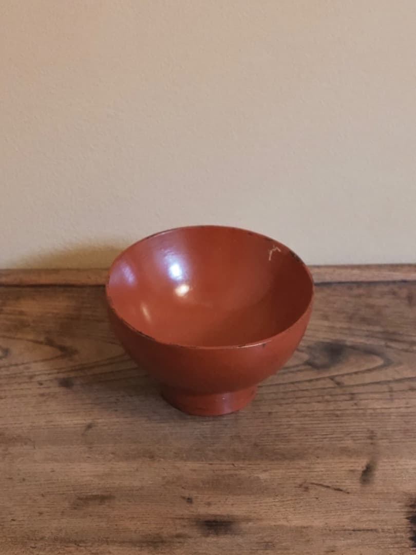 根来塗　朱漆椀　江戸時代　茶碗　十字文　漆工芸　古道具　Q2356