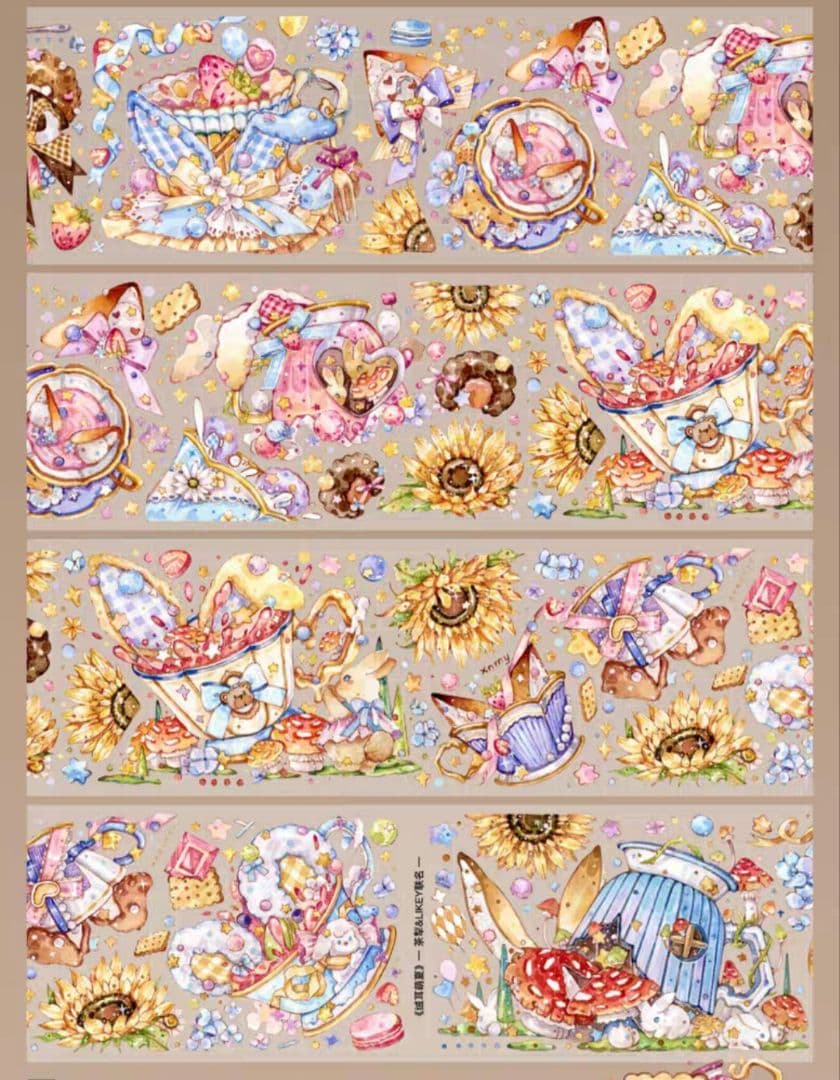 巻売 487★ 海外 マスキングテープ マステ PET 装飾 動物 紅茶 金ホロ