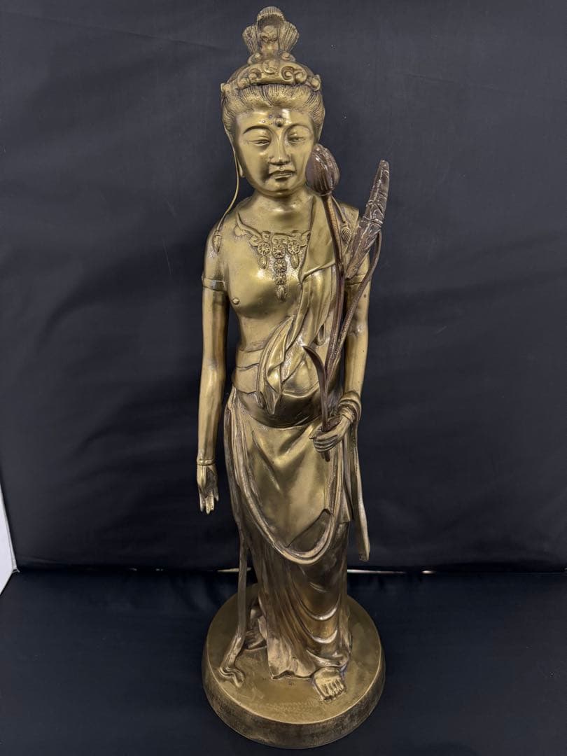 大型　観音 菩薩 銅製 仏像 彫刻 置物 開運 風水 骨董 古美術 アンティーク