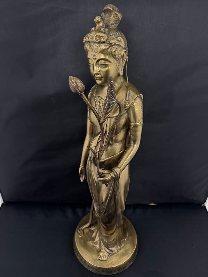 大型　観音 菩薩 銅製 仏像 彫刻 置物 開運 風水 骨董 古美術 アンティーク