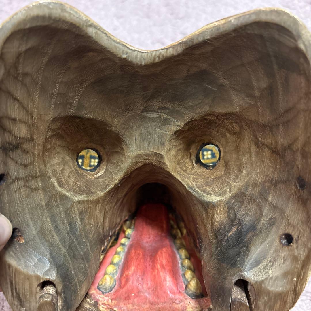 木製犬面 能面 伝統的装飾付き　狐