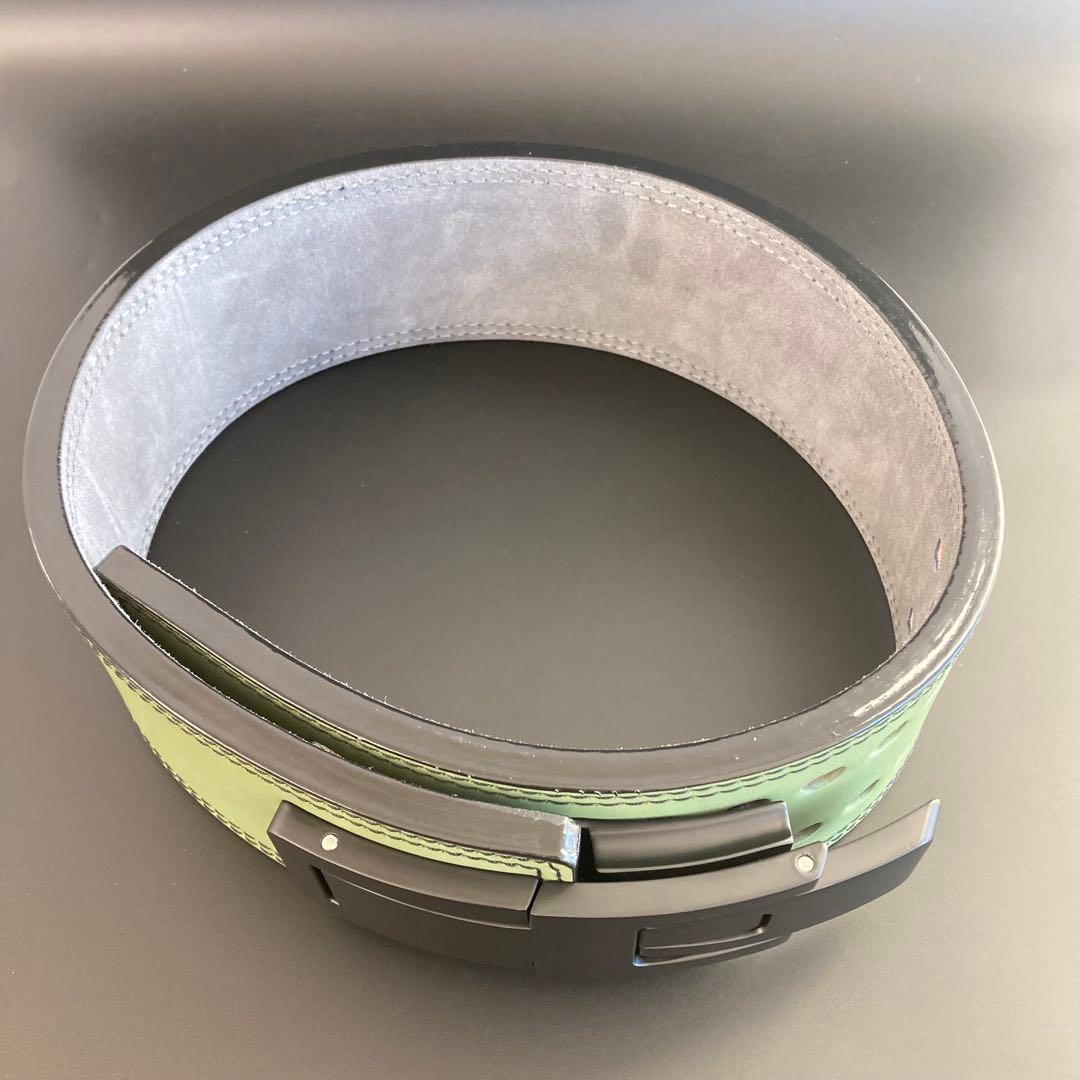 パワーベルト レバーアクション Sサイズ ワンタッチ可変式 本革 緑 黒ステッチ