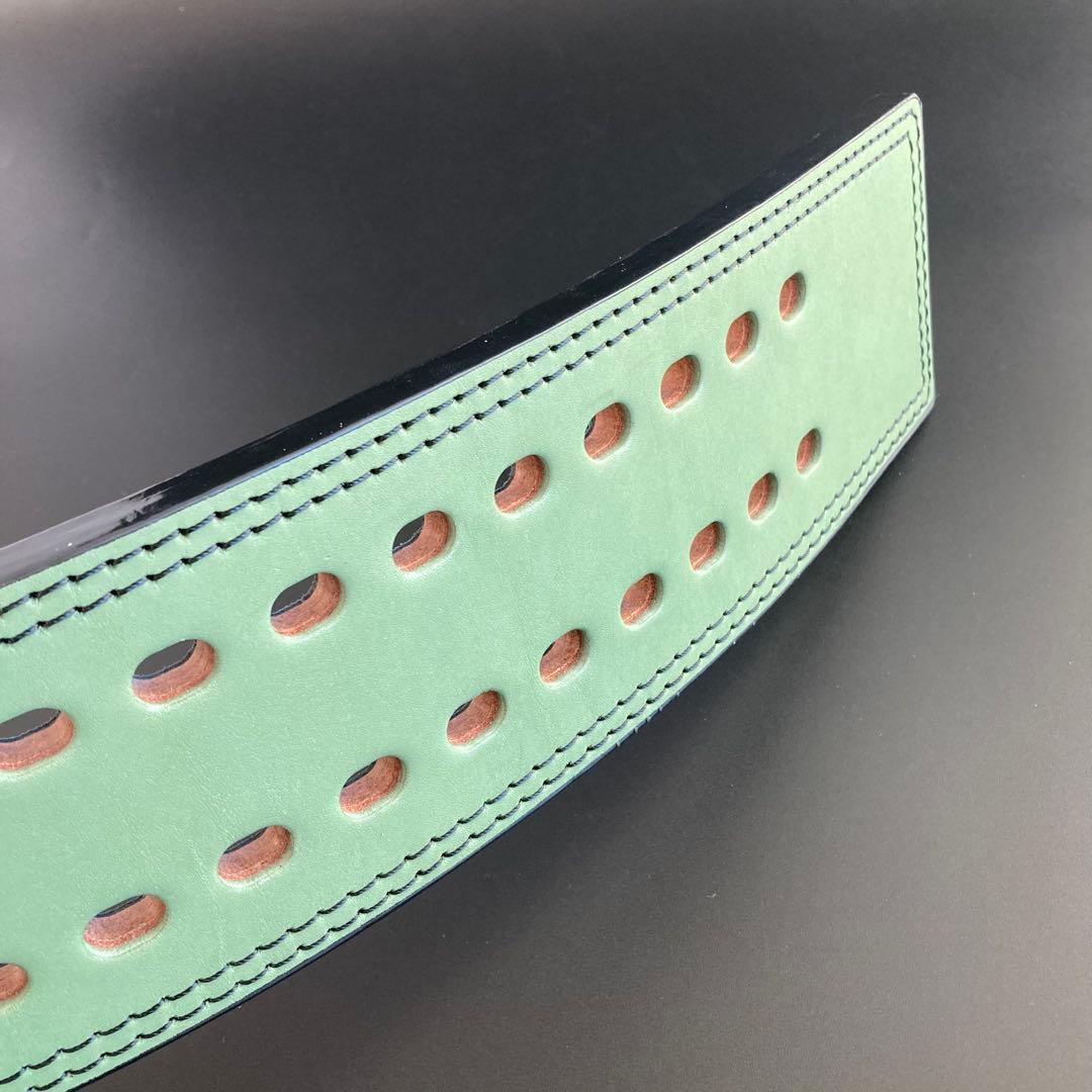 パワーベルト レバーアクション Sサイズ ワンタッチ可変式 本革 緑 黒ステッチ