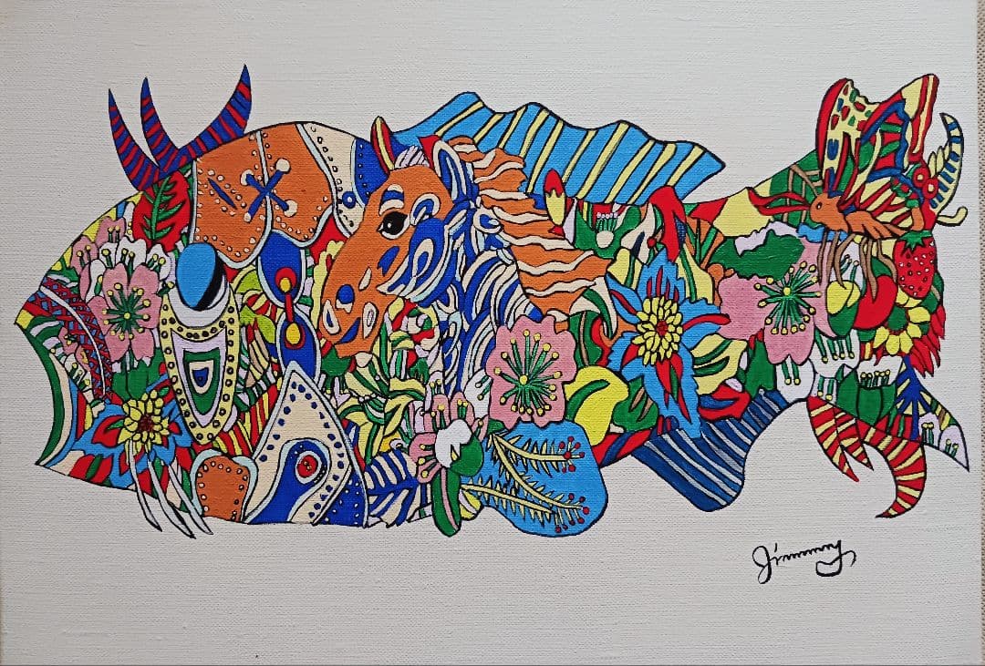 ジミー大西「春夏秋冬・春」油彩 F4号 肉筆 サインあり