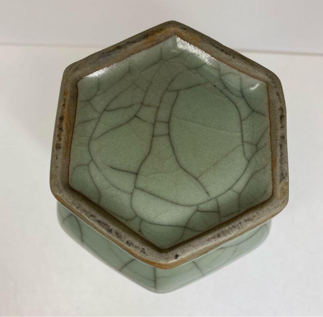 国古窯　哥窯青磁ヒビ焼　花瓶　高さ約18.4㎝