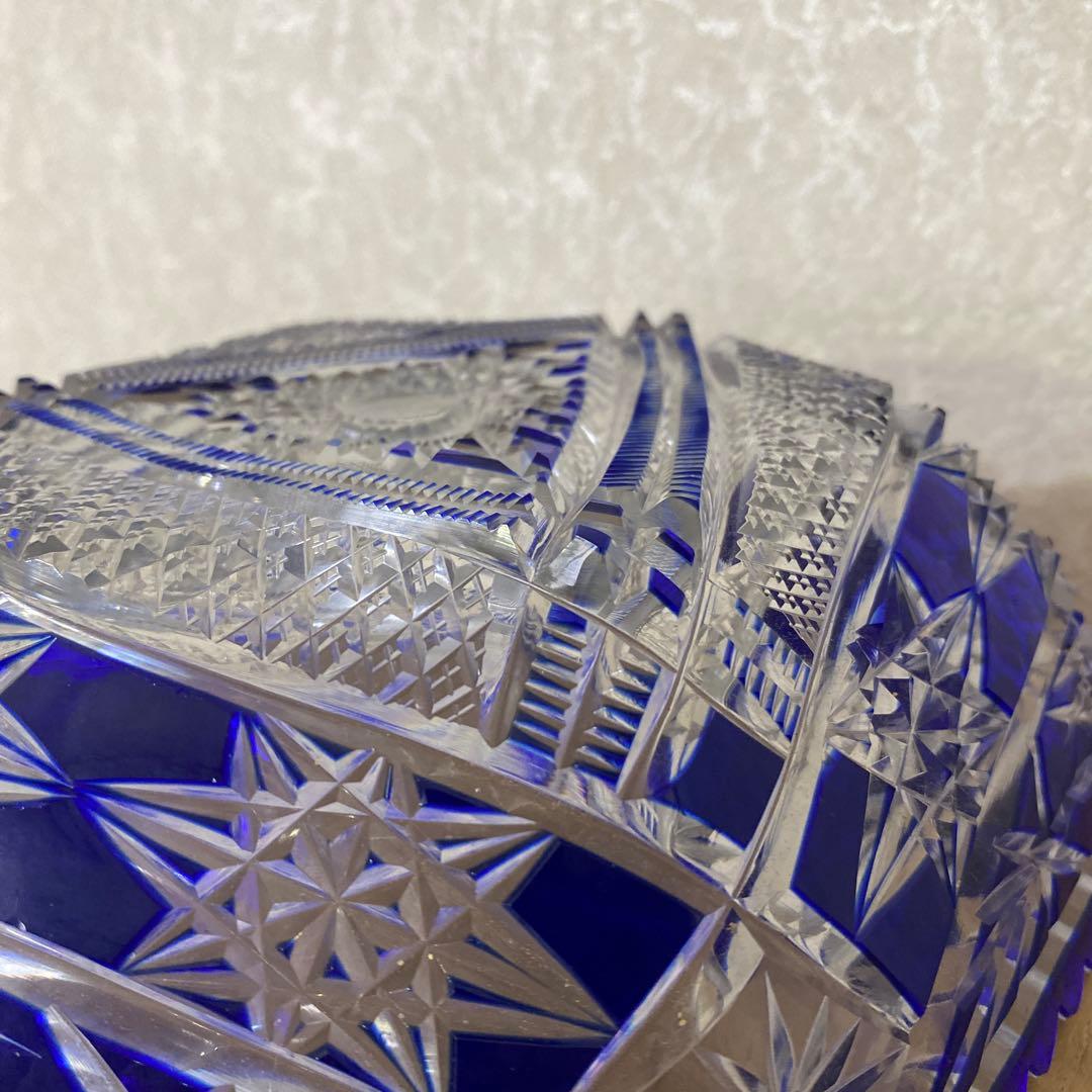 切子硝子　江戸切子　薩摩切子　ブルー鉢　ボール