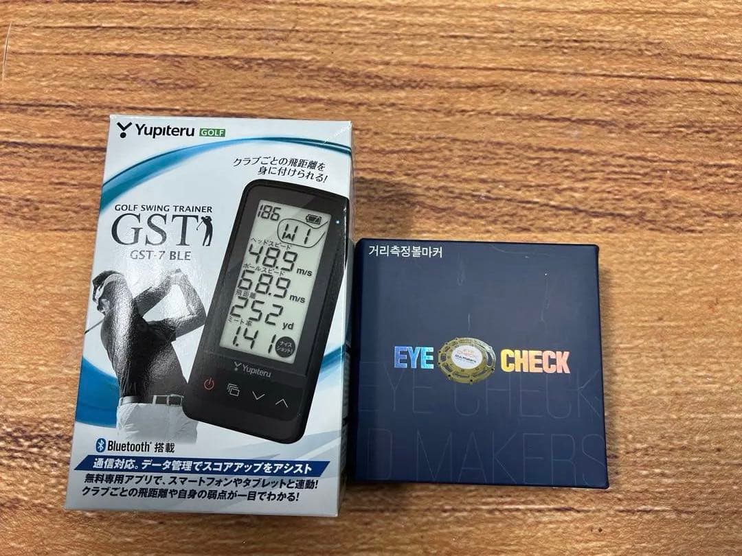 ユピテルスイング練習機＆未使用eyecheckパター距離測定ゴルフマーカーセット
