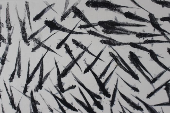 櫛田諄造　群ー1　木版画　魚　9/30　自筆サイン有