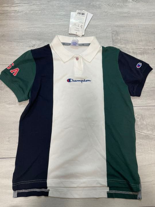 チャンピオンゴルフ　レディース　Mサイズ　半袖ポロシャツ　白　緑　グリーン
