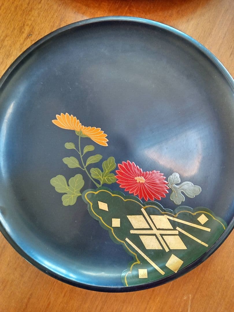 【美品】秀衡塗 高級 盛皿 菓子皿 漆器 花 漆塗り 皿 天然木