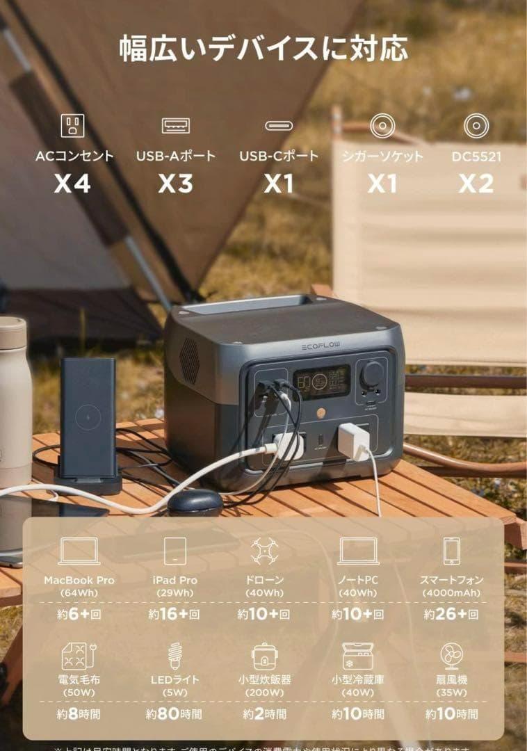 EcoFlow ポータブル電源  2 Max 512Wh 大容量