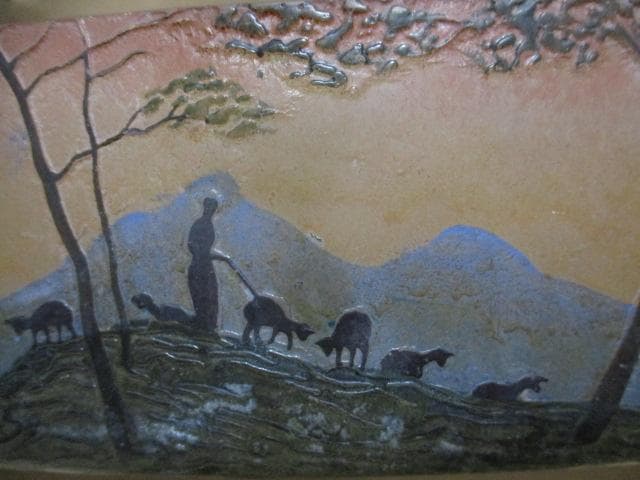 アールヌーボー　ガラス花器　ミューラー作　ですが　M34-2