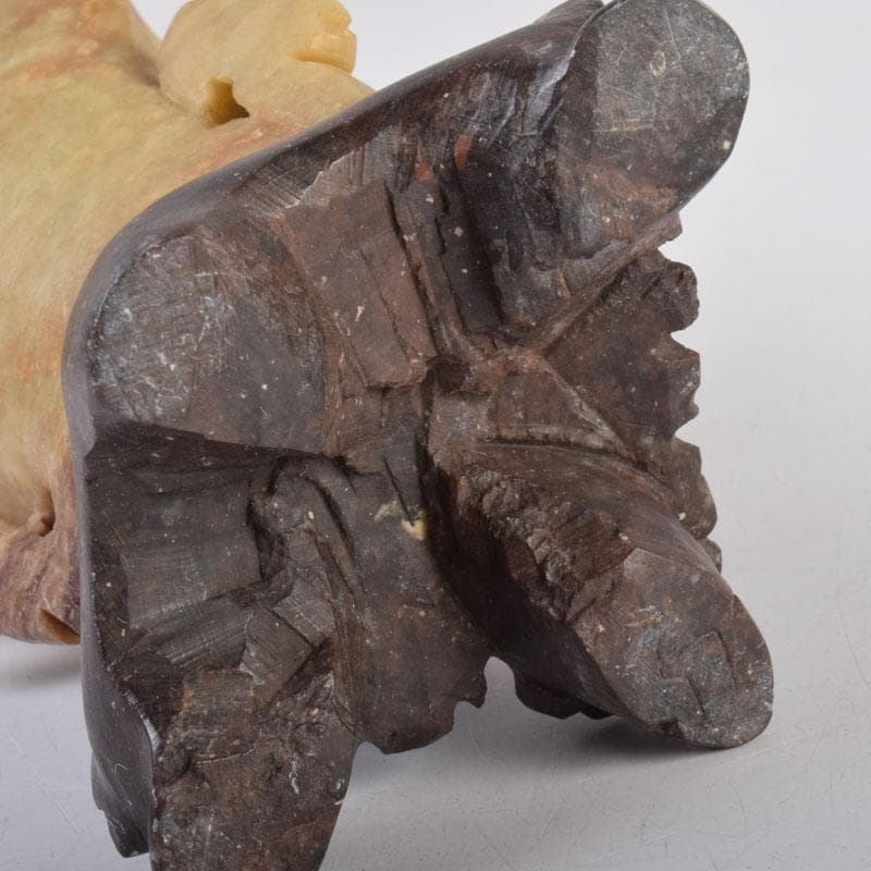 中国　玉石寿山石　花草刻　飾壷　花壷　置物　時代箱　C　8452