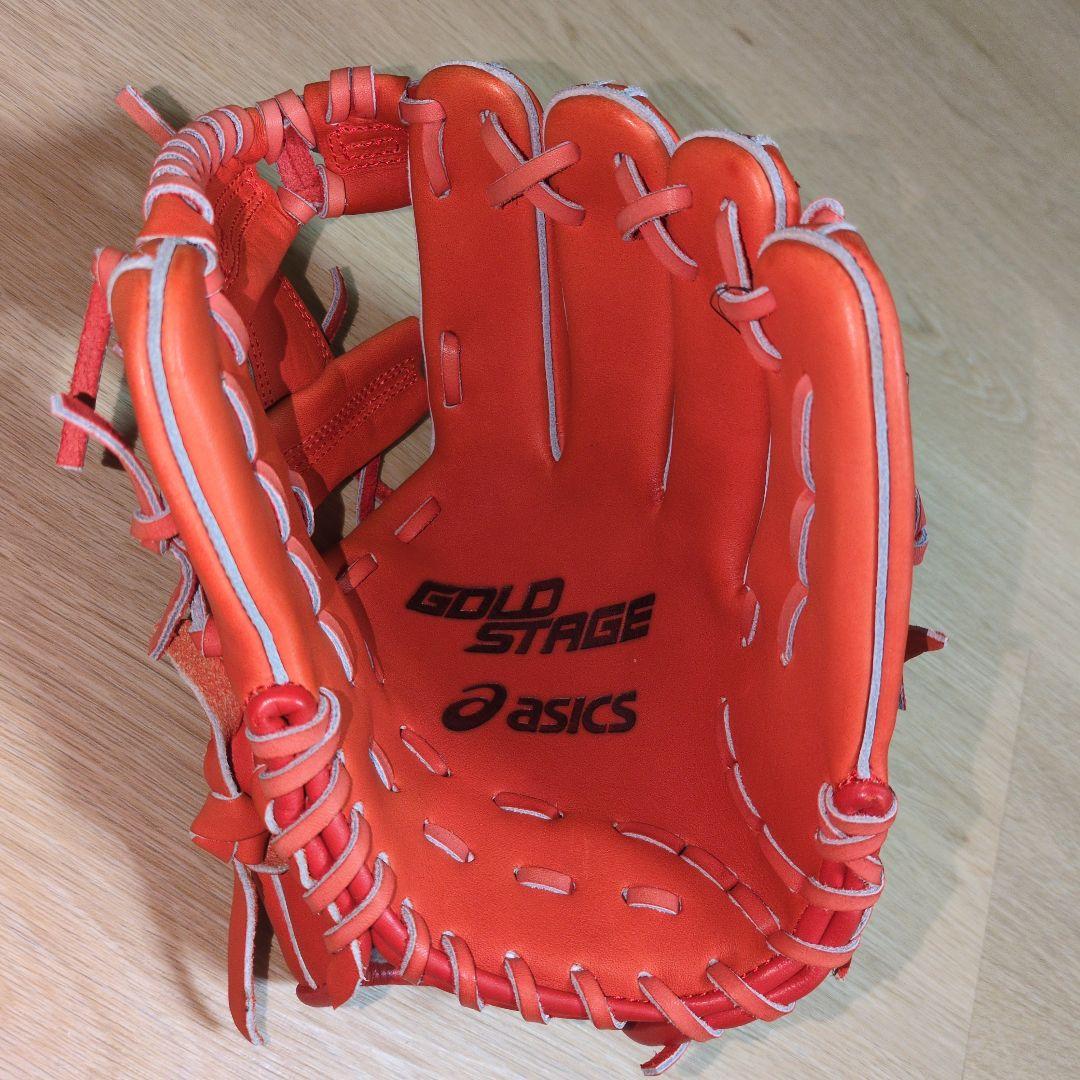 野球用品　少年軟式グローブ　アシックス　ゴールドステージ　右投げ　オレンジ