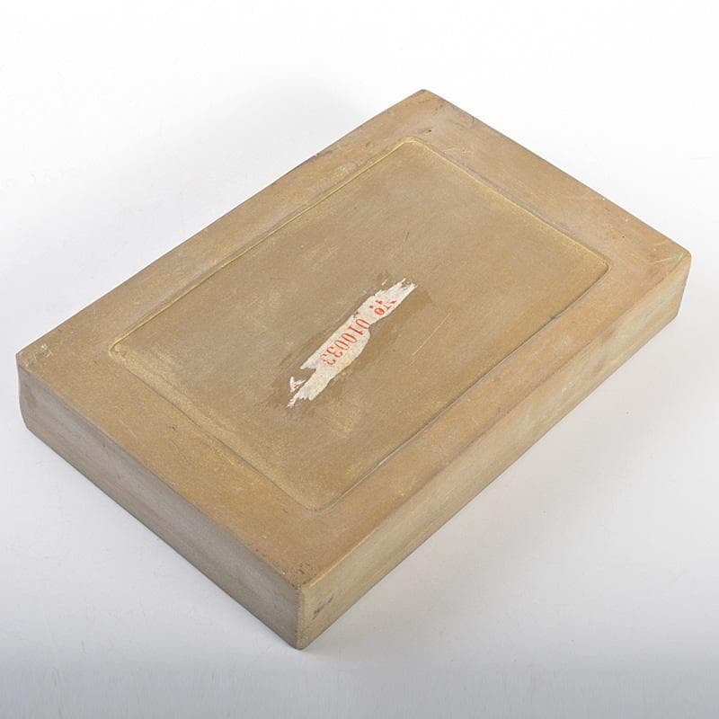 中国　書道具　花瓶刻　端渓硯　唐木箱付　C　6184