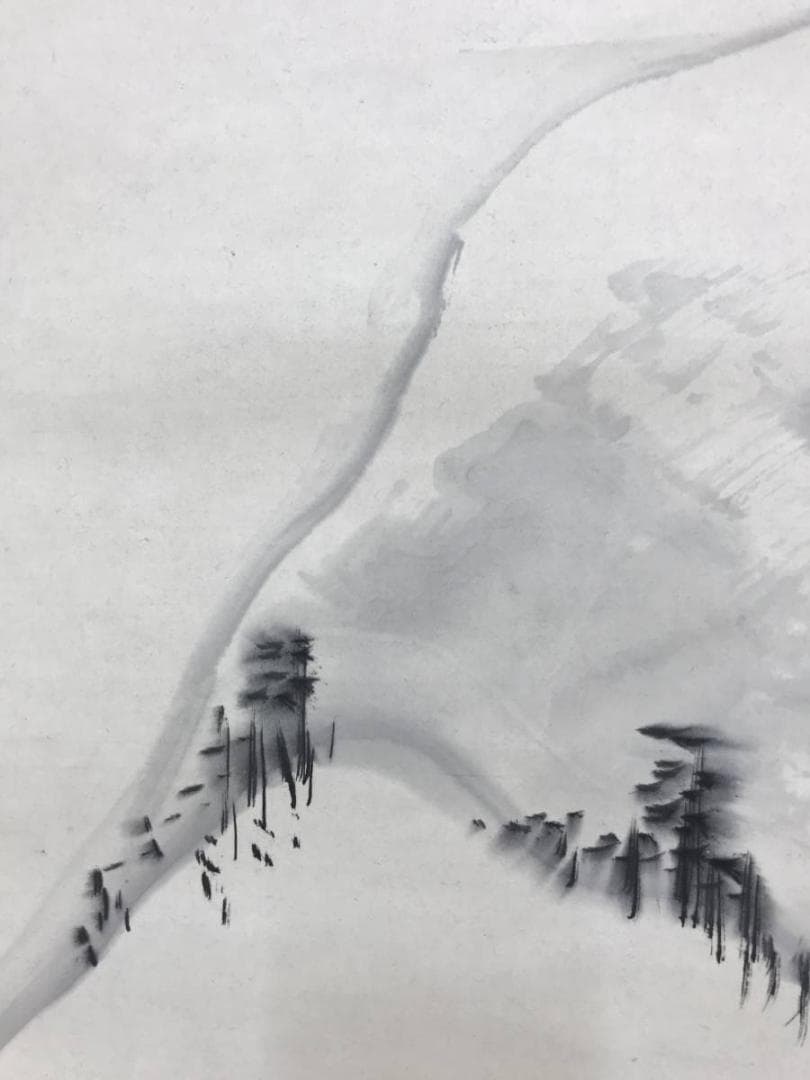 真作/寺崎廣業/寺崎広業/雪景山村図/山水図/掛軸/名家伝来/AE-257