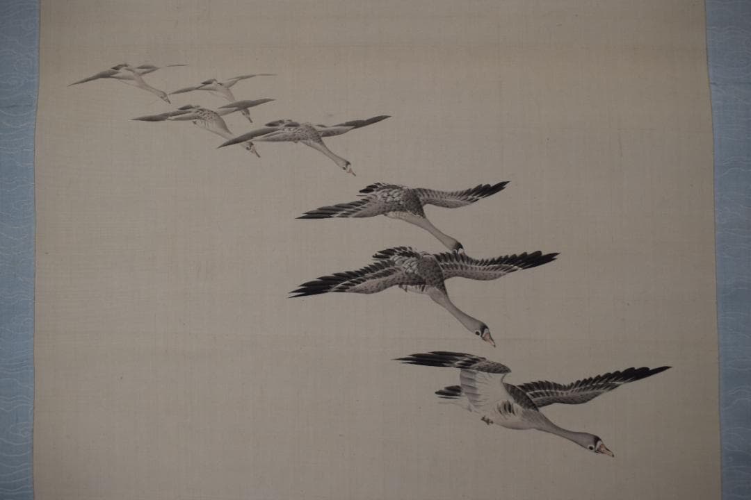 【真作】長谷川玉峰/春秋月雁之図/双幅/掛軸☆宝船☆Y-969　JM