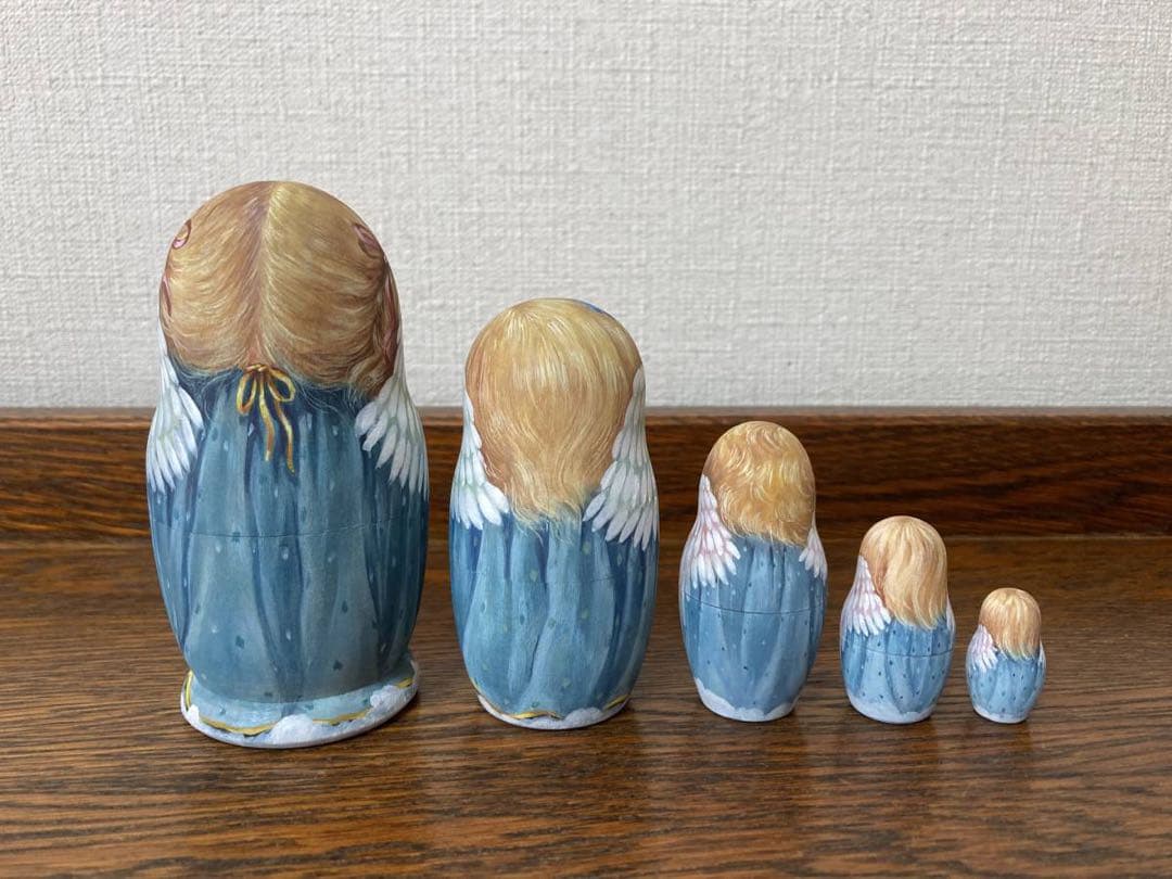 ロシア雑貨☆天使マトリョーシカ(5P)ブルーエンジェル リダ工房