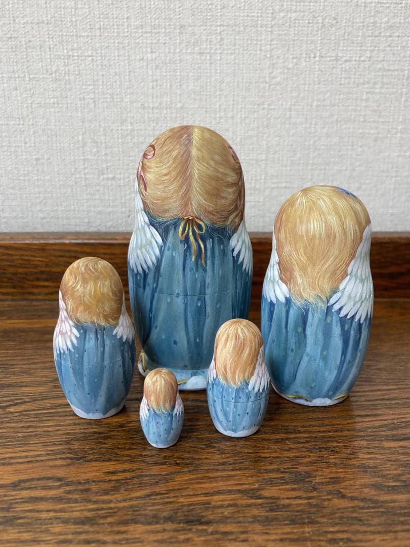 ロシア雑貨☆天使マトリョーシカ(5P)ブルーエンジェル リダ工房