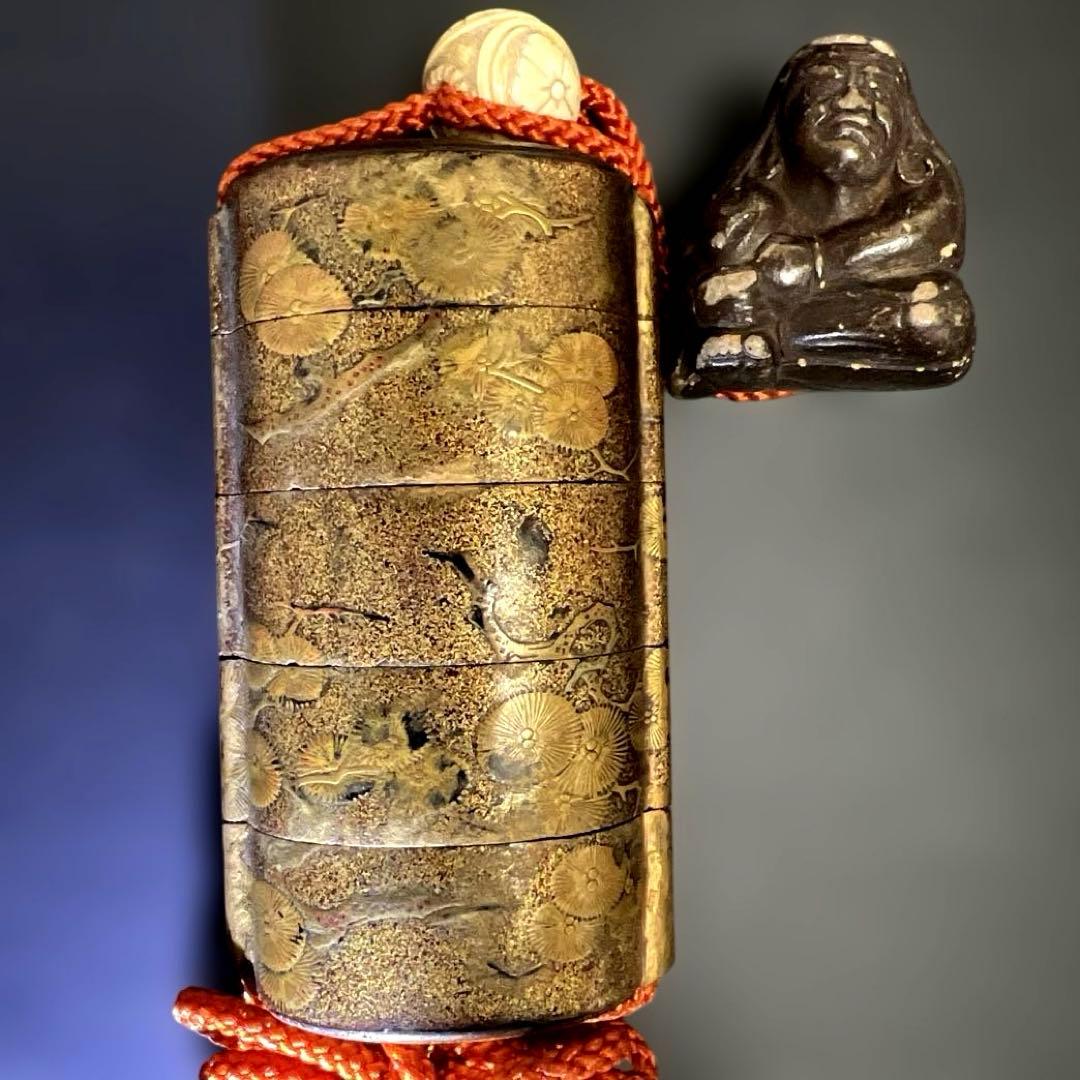 江戸時代　蒔絵印籠、ダルマ根付　73g 東Y7-1016☆2F