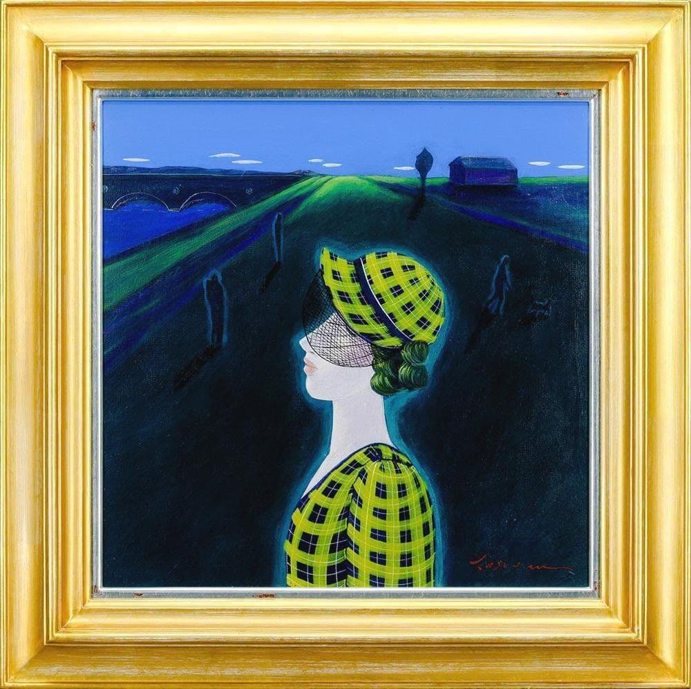森田康雄「ある日のレディー」油彩 約8号 スクエア ◆ミステリアス・ガール