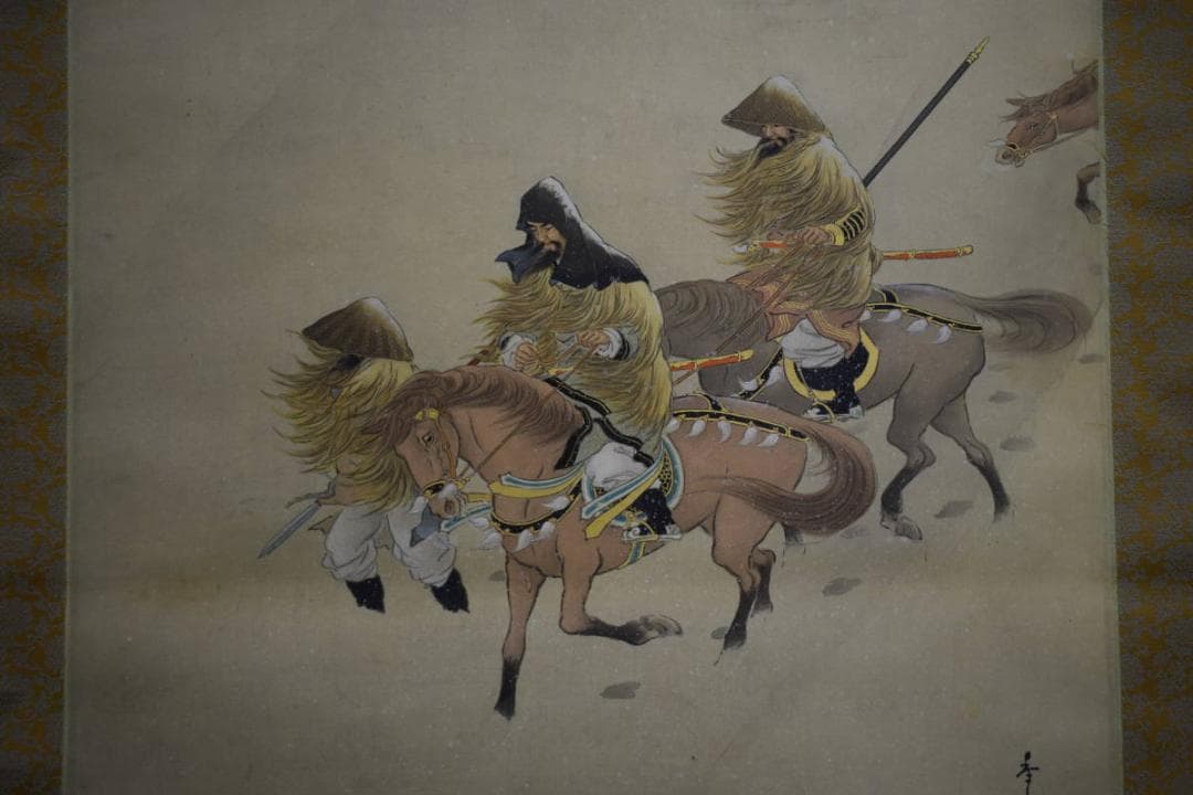 真作/秀貞/馬上人物図/布袋屋掛軸HG-404