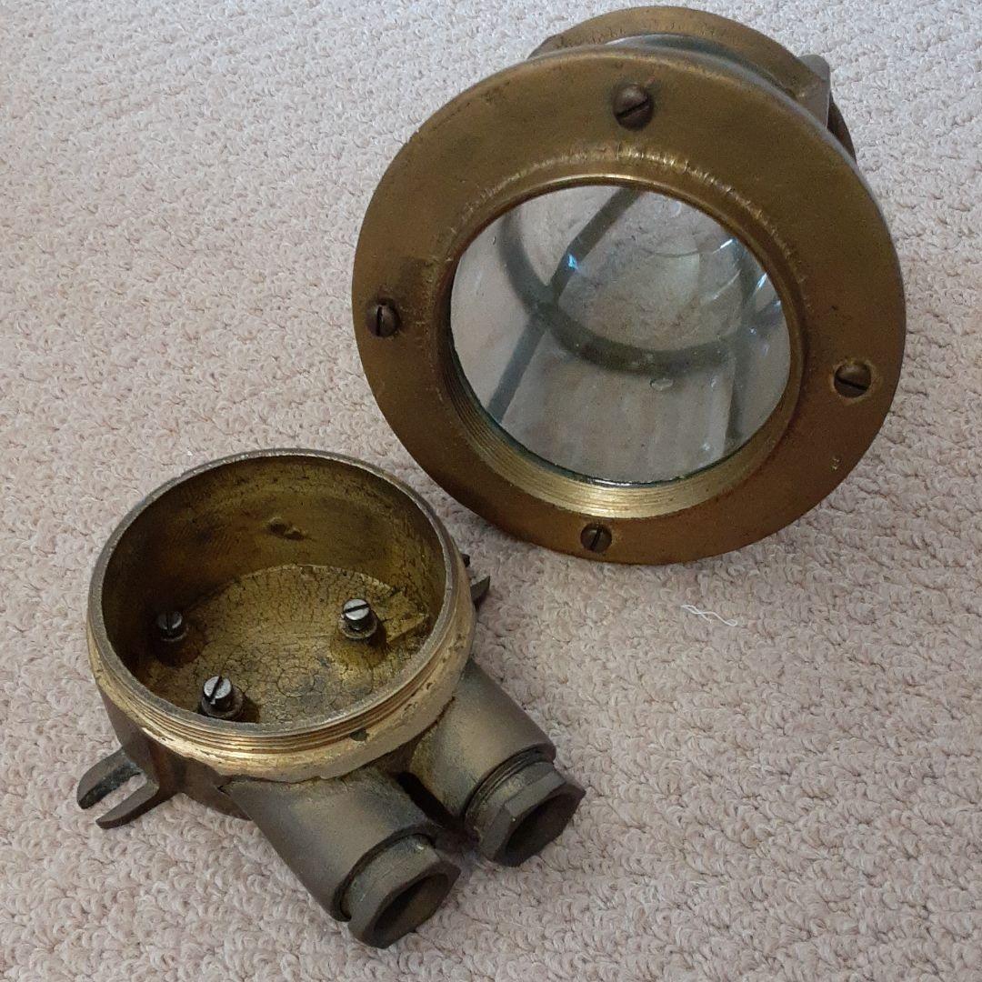 古い外国船燈火マリンランプ/真鍮&気泡ガラス/ハリケーン船舶用ブラケットライト