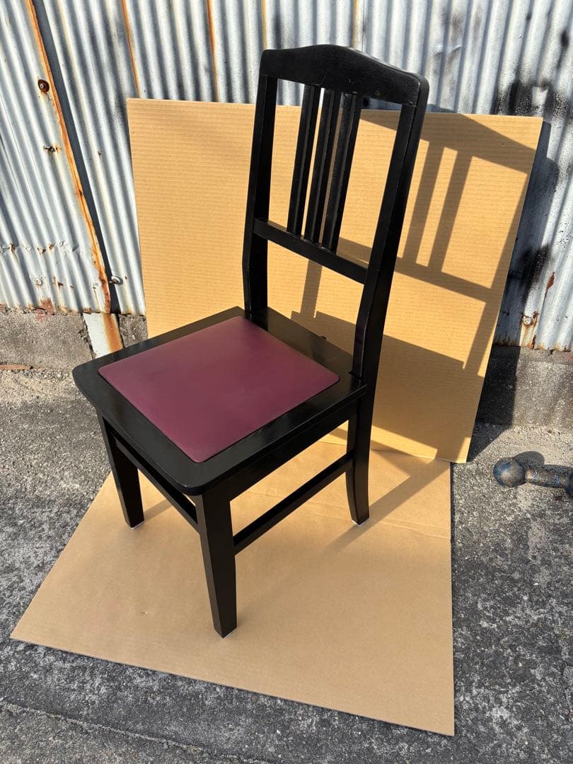美品　背もたれ付ピアノ椅子　足部フェルト付き　ワインレッド座面②