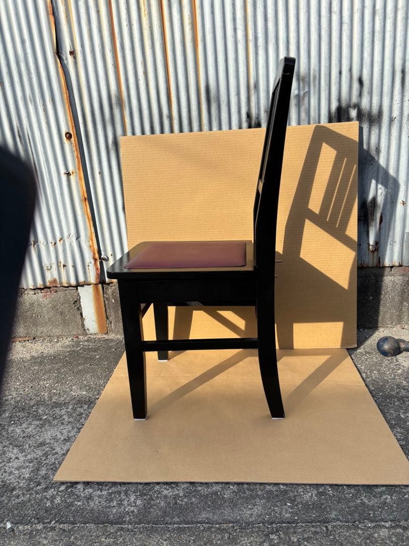 美品　背もたれ付ピアノ椅子　足部フェルト付き　ワインレッド座面②